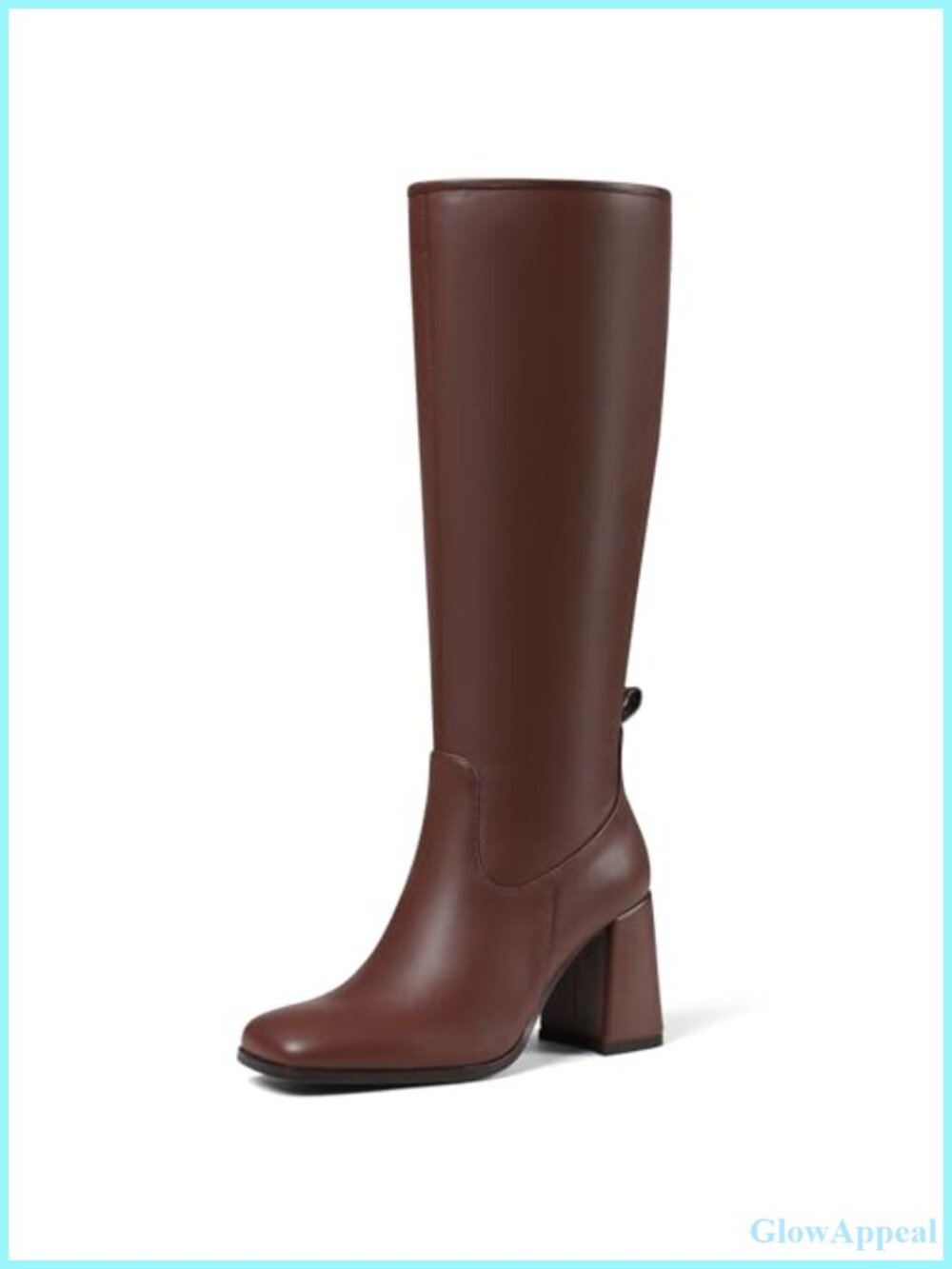 Knee High Boots Square Toe Chunky Block Heel Side Zip Tall Boots